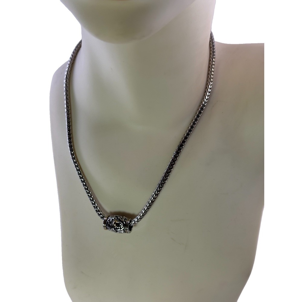 Vintage 18" Silvertone Woven Wheat Chain Necklace Ornate Magnetic Barrel Clasp